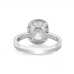 14K White Gold 3ct Elongated Old Mine Cut Lab Diamond 8 Claw Prong Basket Solitaire Ring with Millegrain Tapered Band Design - MMR
