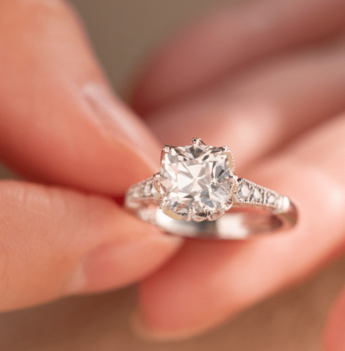 14K White Gold Antique OMC Diamond Milgrain Statement Ring (Ring Setting Only)