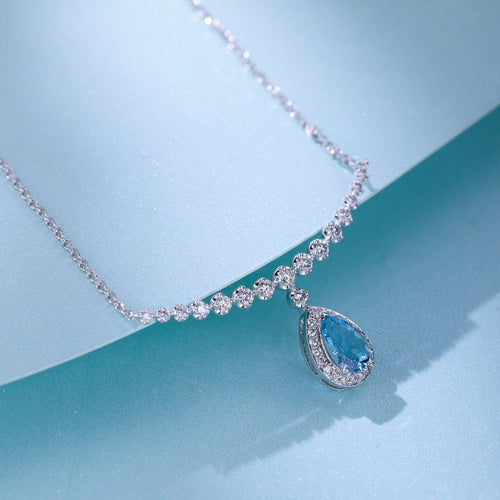 14k White Gold Aquamarine & Diamond Necklace