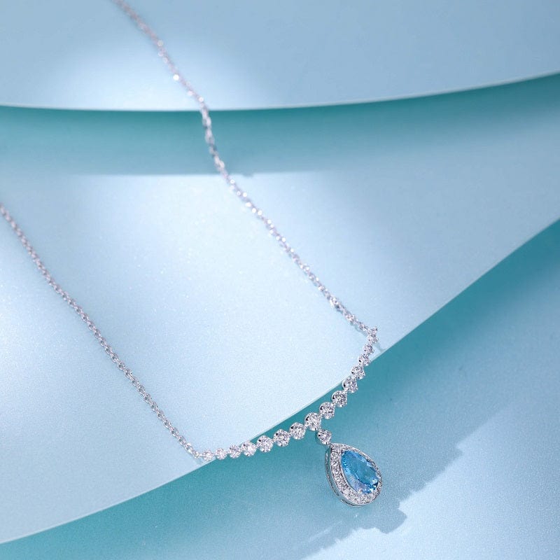 14k White Gold Aquamarine & Diamond Necklace