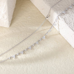 14K White Gold Asymmetric Round Diamond Cluster & Chain Necklace (15") - MMR