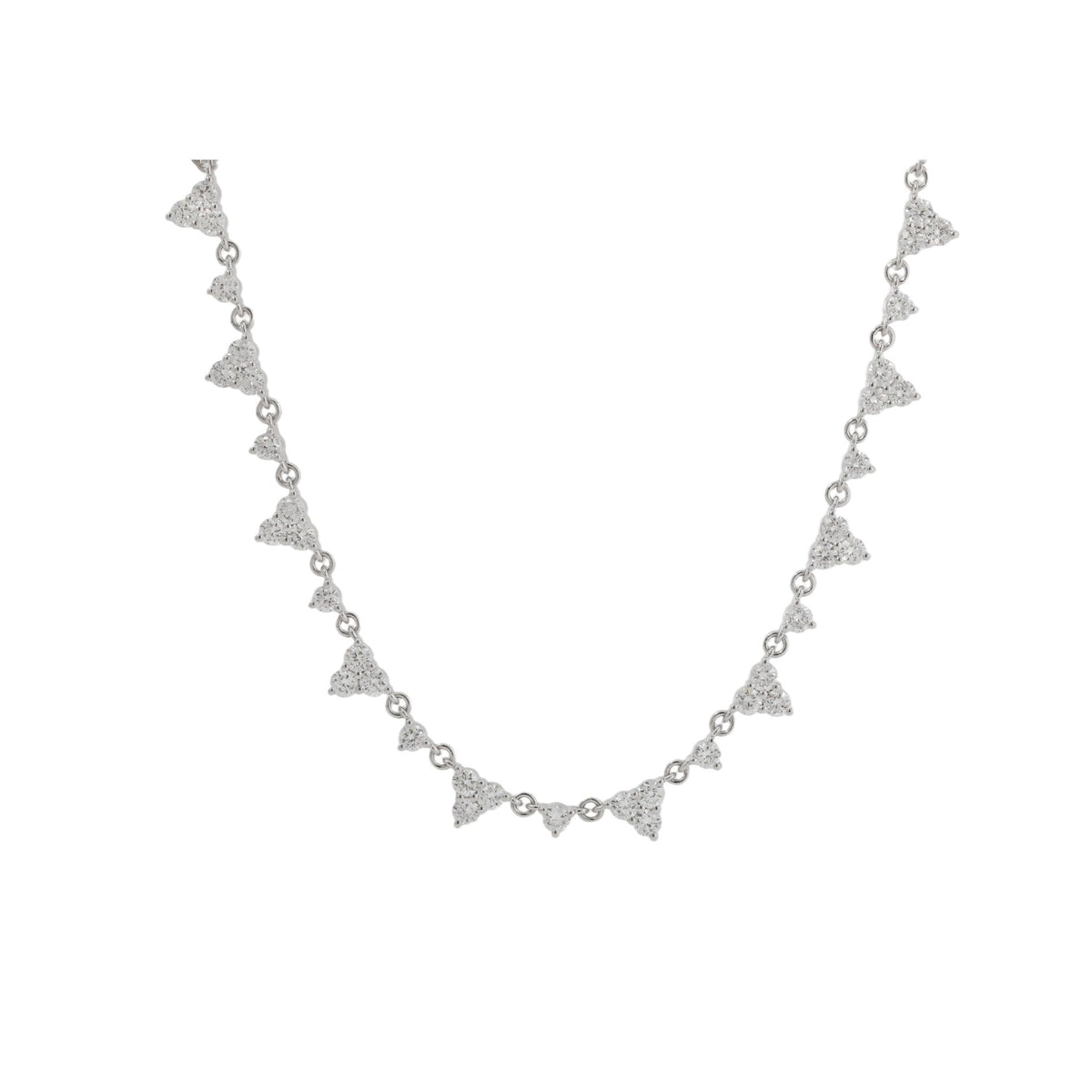 14K White Gold Asymmetric Round Diamond Cluster & Chain Necklace (15") - MMR