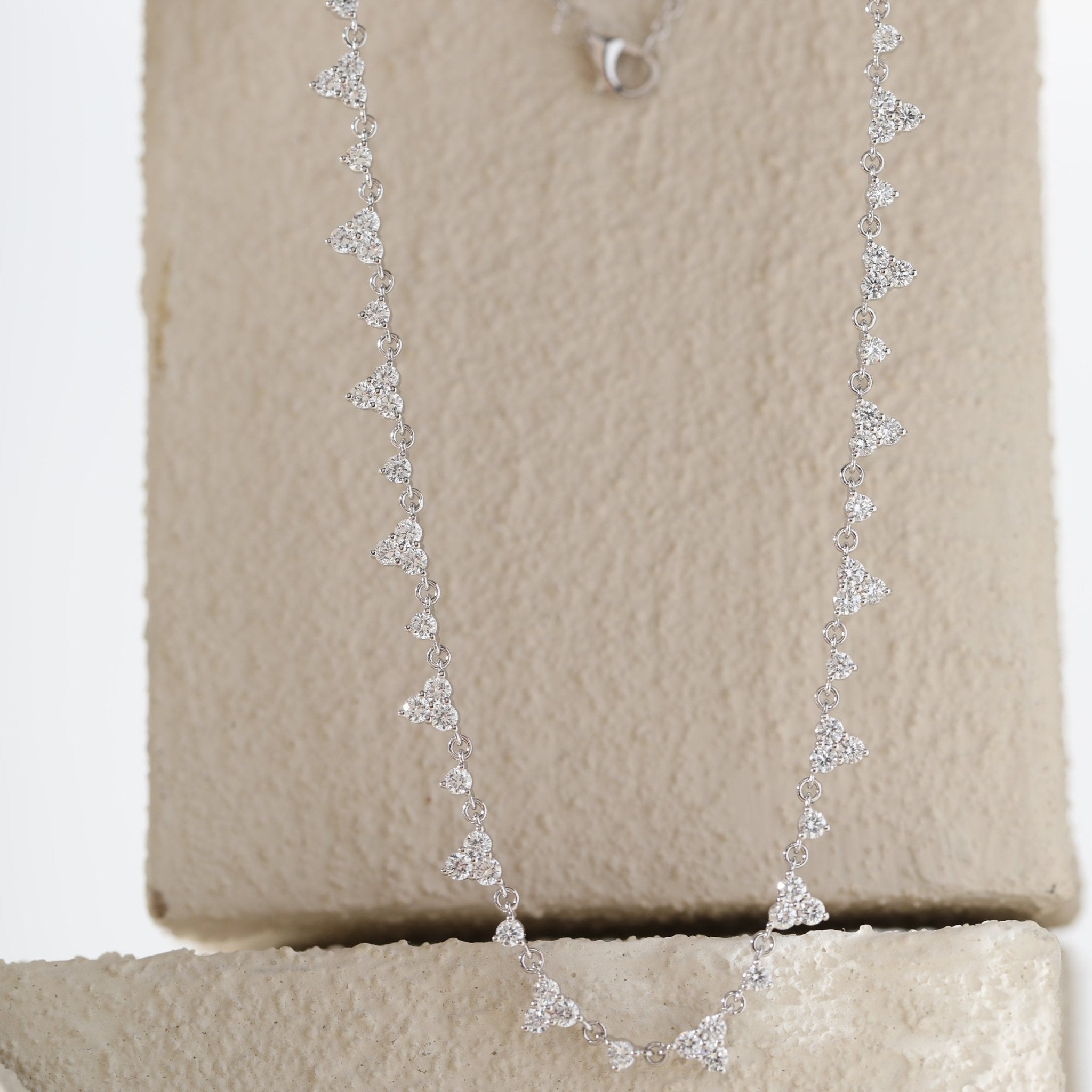 14K White Gold Asymmetric Round Diamond Cluster & Chain Necklace (15") - MMR