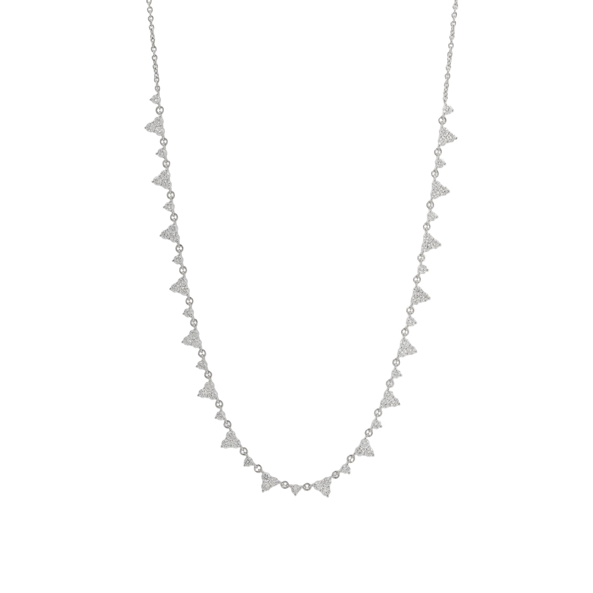 14K White Gold Asymmetric Round Diamond Cluster & Chain Necklace (15") - MMR