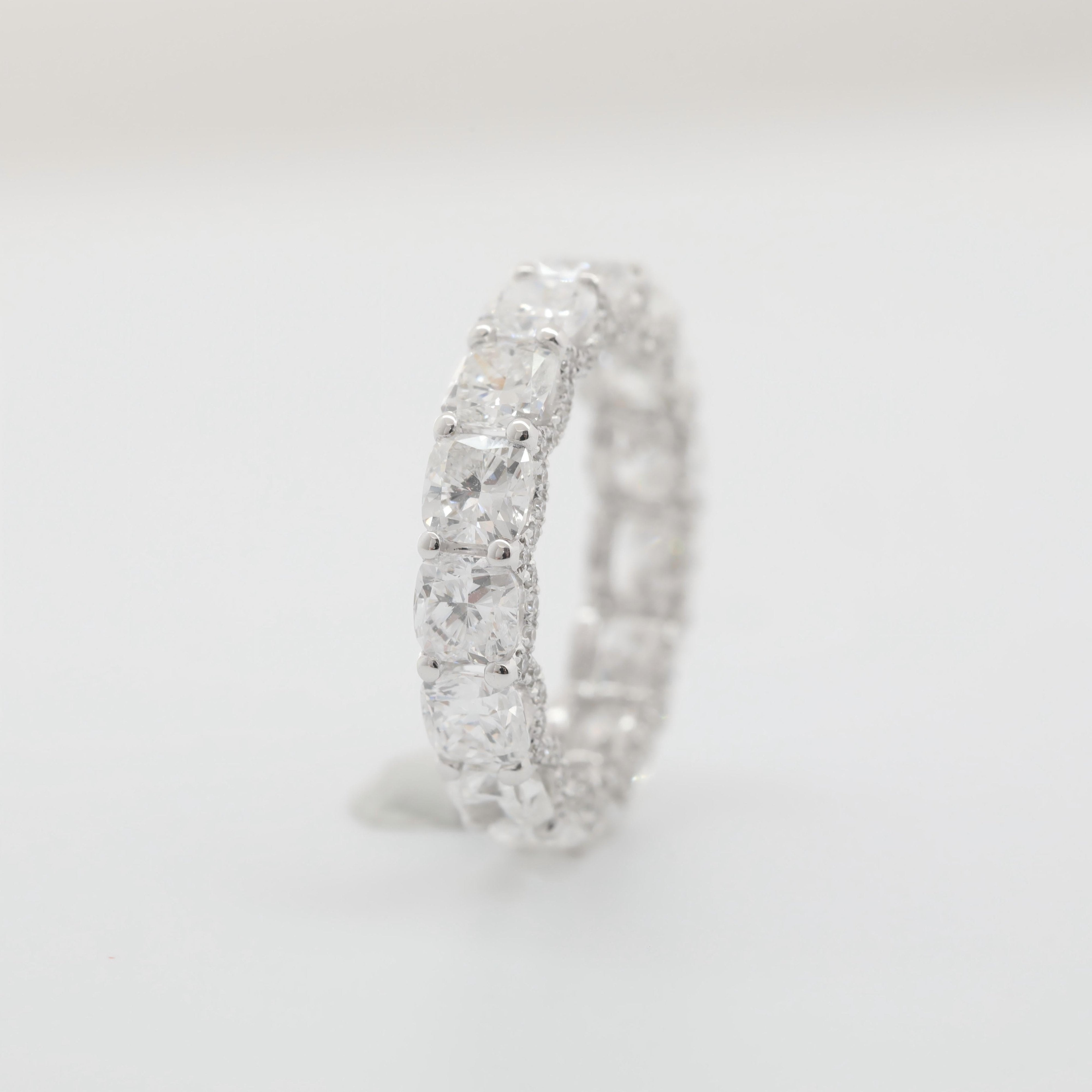14K White Gold Cushion Lab Diamond Eternity Ring with Round Diamond Pave - MMR