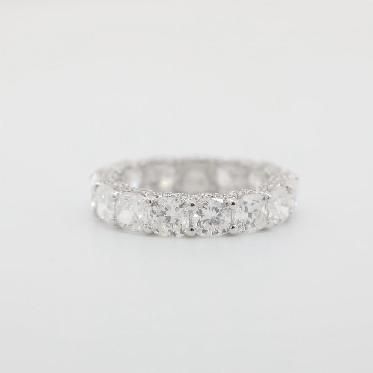 14K White Gold Cushion Lab Diamond Eternity Ring with Round Diamond Pave - MMR