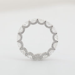 14K White Gold Cushion Lab Diamond Eternity Ring with Round Diamond Pave - MMR