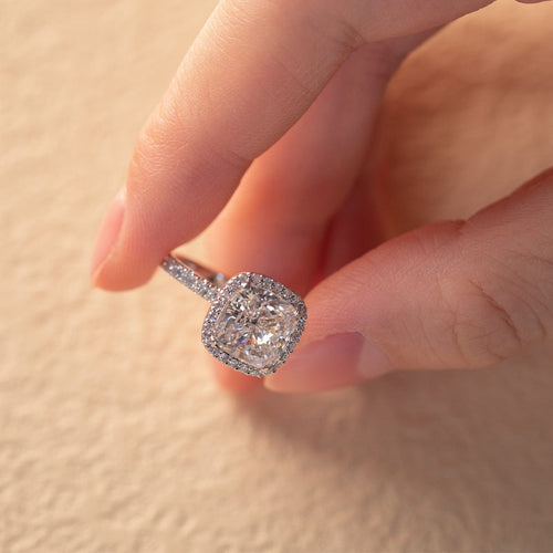 14K White Gold Crushed Ice Cushion Lab Diamond Halo Pavé Engagement Ring (Ring Setting Only)