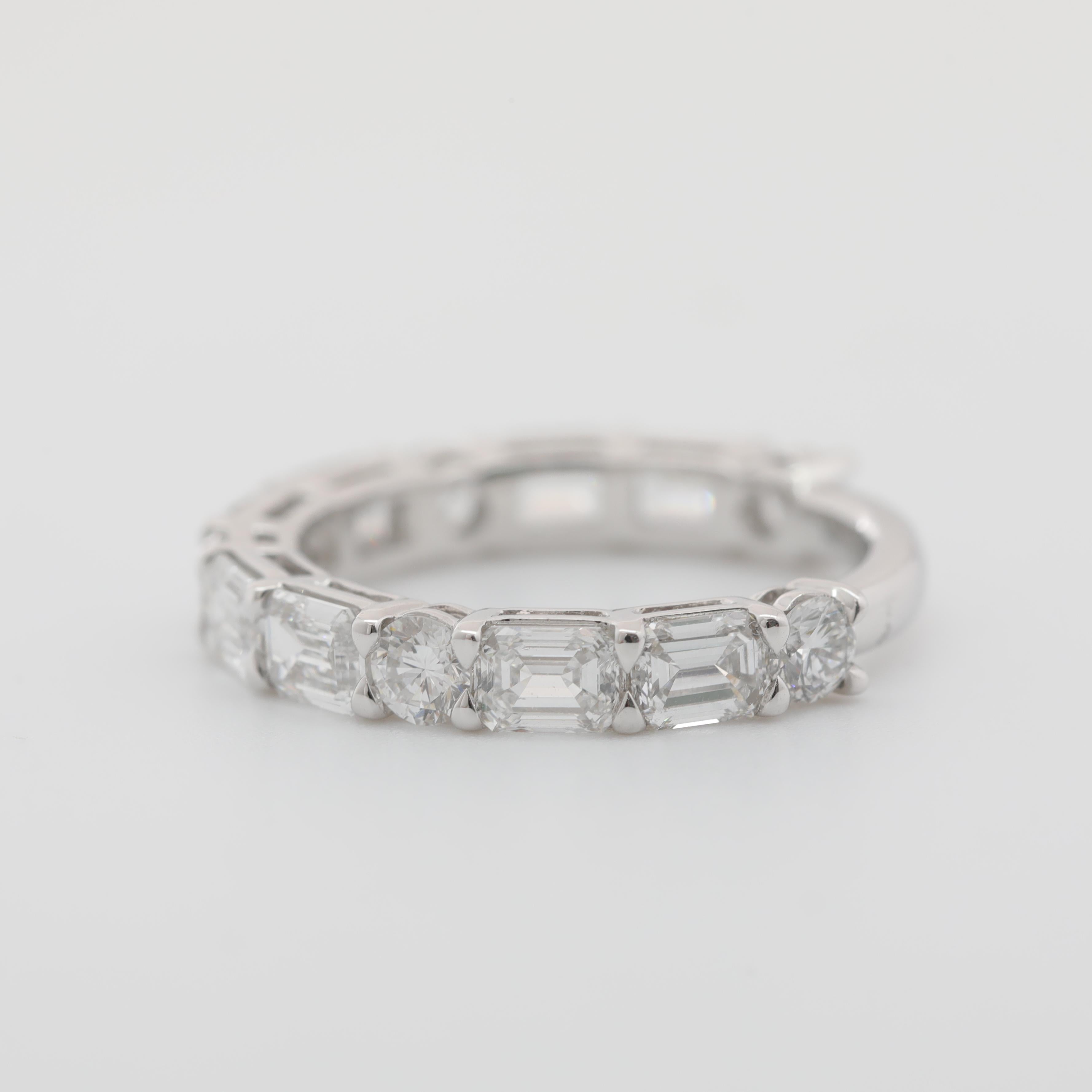 14K White Gold Emerald Cut and Round Cut Lab Diamond 3/4 Eternity Ring - MMR