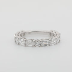 14K White Gold Emerald Cut and Round Cut Lab Diamond 3/4 Eternity Ring - MMR