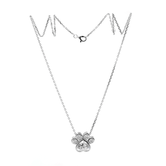 14K White Gold Heart Shaped and Oval Lab diamond Bella Paw Bezel Pendant Necklace - MMR