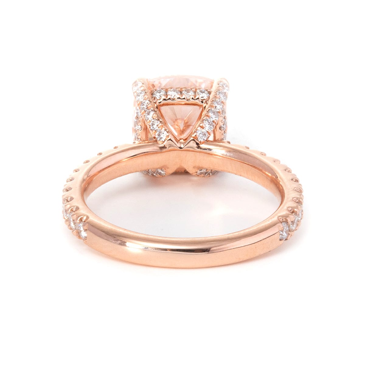 14K Rose Gold Pink Cushion Lab Diamond Hidden Halo Pave Engagement Ring (Ring Setting Only)
