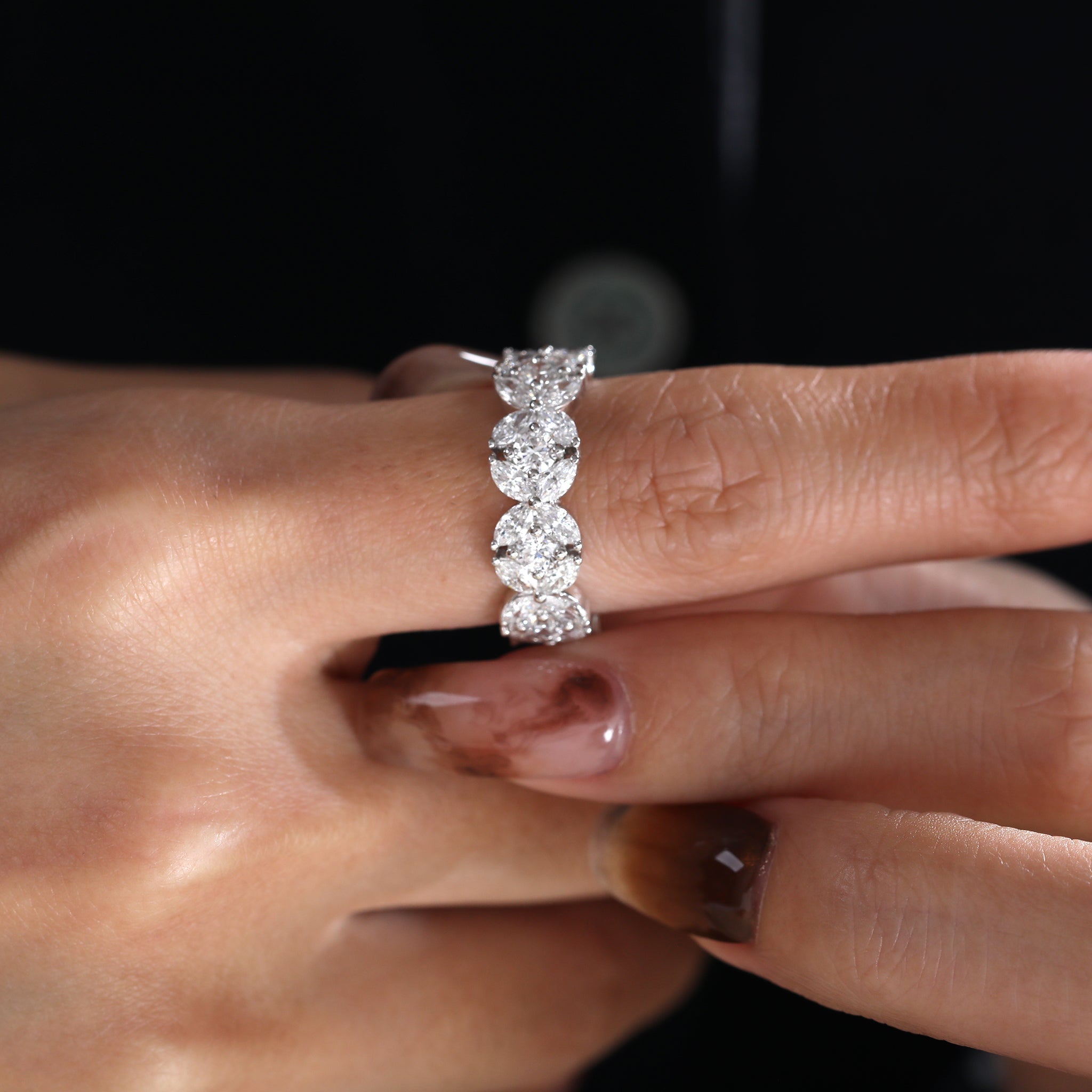 14K White Gold Marquise & Round Diamond Full Eternity Band (US6.75 Unresizable) - MMR