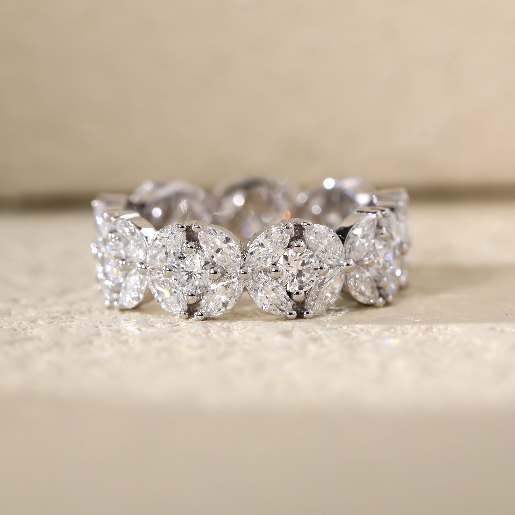 14K White Gold Marquise & Round Diamond Full Eternity Band (US6.75 Unresizable) - MMR