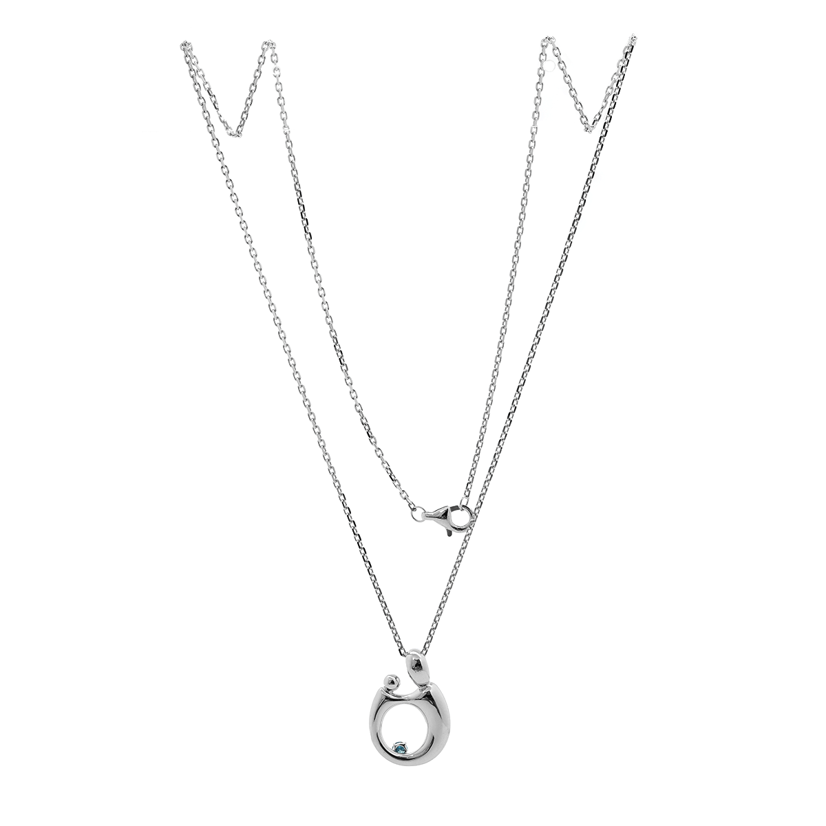 14K White Gold Mother and Child Pendant Necklace with Blue Round Lab Diamond - MMR
