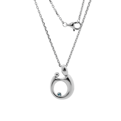 14K White Gold Mother and Child Pendant Necklace with Blue Round Lab Diamond - MMR