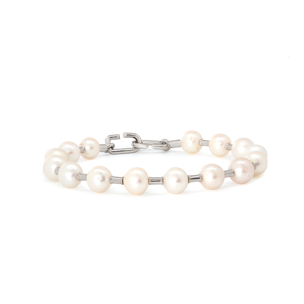 14K White Gold Near - round Fresh - water Pearl Bracelet - MMR