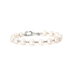 14K White Gold Near - round Fresh - water Pearl Bracelet - MMR