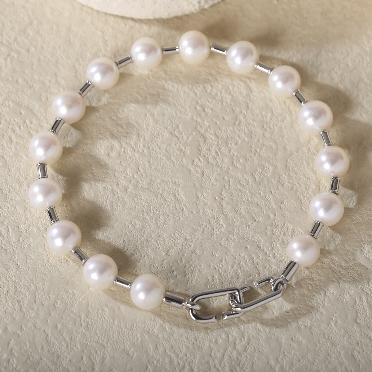 14K White Gold Near - round Fresh - water Pearl Bracelet - MMR