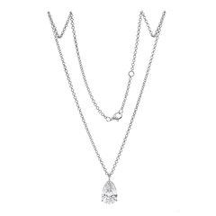 14K White Gold Necklace with 6ct Pear Shaped Lab Diamond Pendant in 3 Prong Basket Setting and Rolo Chain - MMR