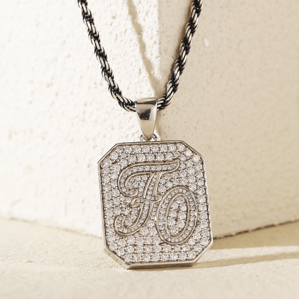 14K White Gold Palm Pendant Necklace with Round Lab Diamond Pave - MMR