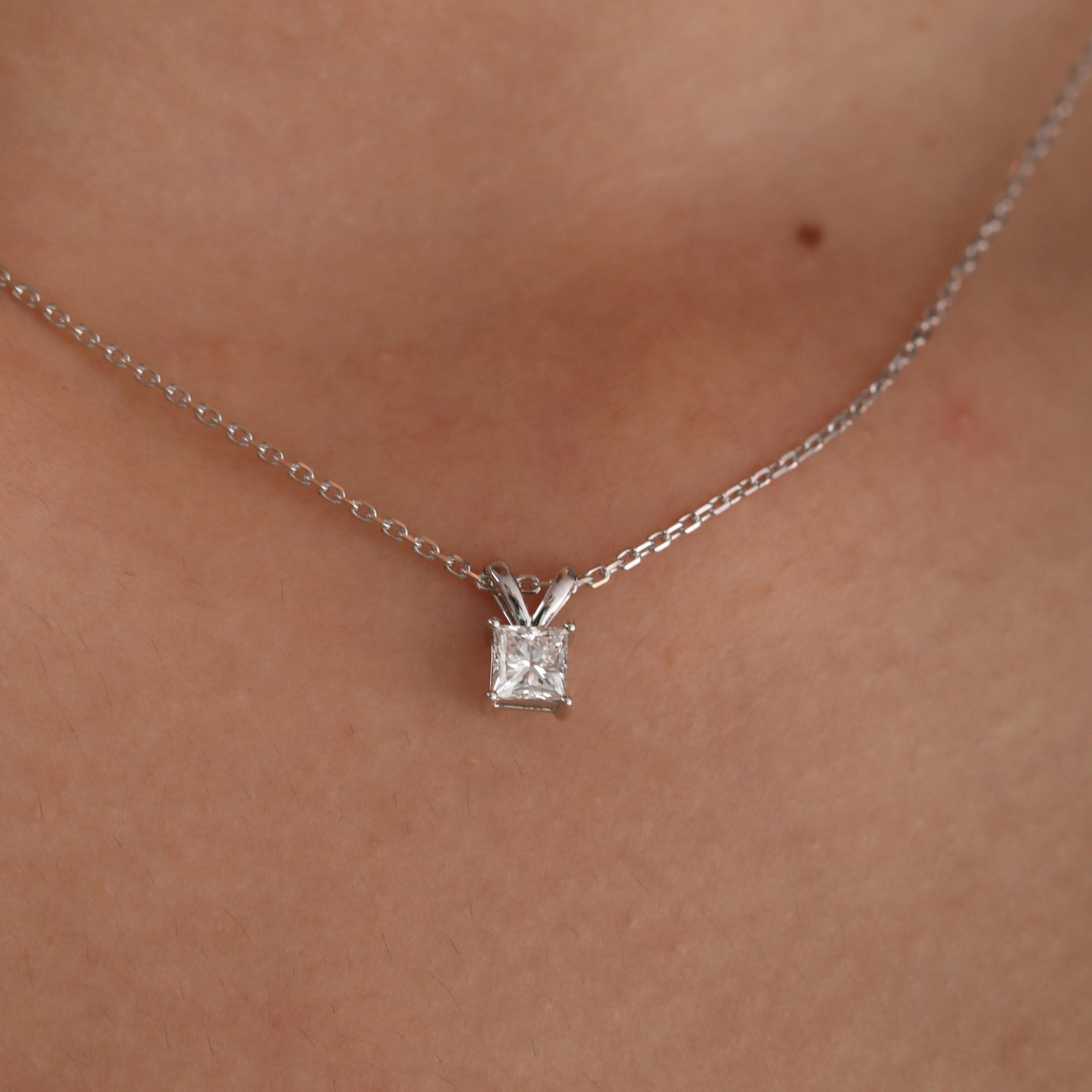 14K White Gold Princess Cut Lab Diamond Pendant (Pendant only) - MMR