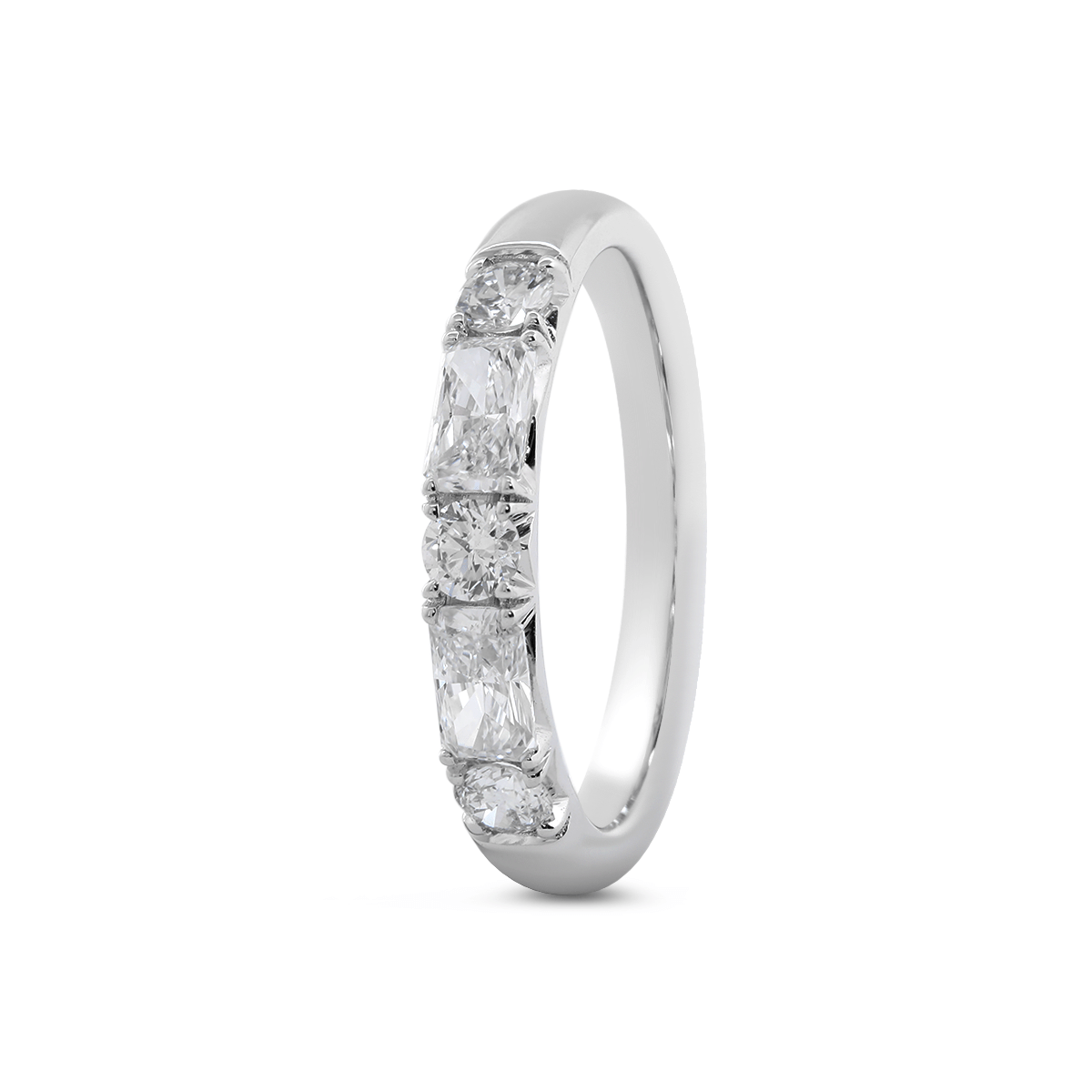 14K White Gold Round and Radiant Cut Lab Diamond 5 Stone Half Eternity Ring - MMR