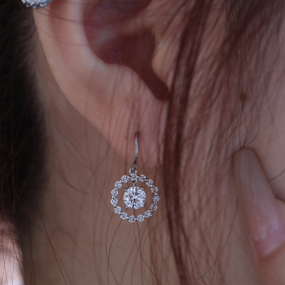 14K White Gold Round Cut Lab Diamond Hook Earrings - MMR