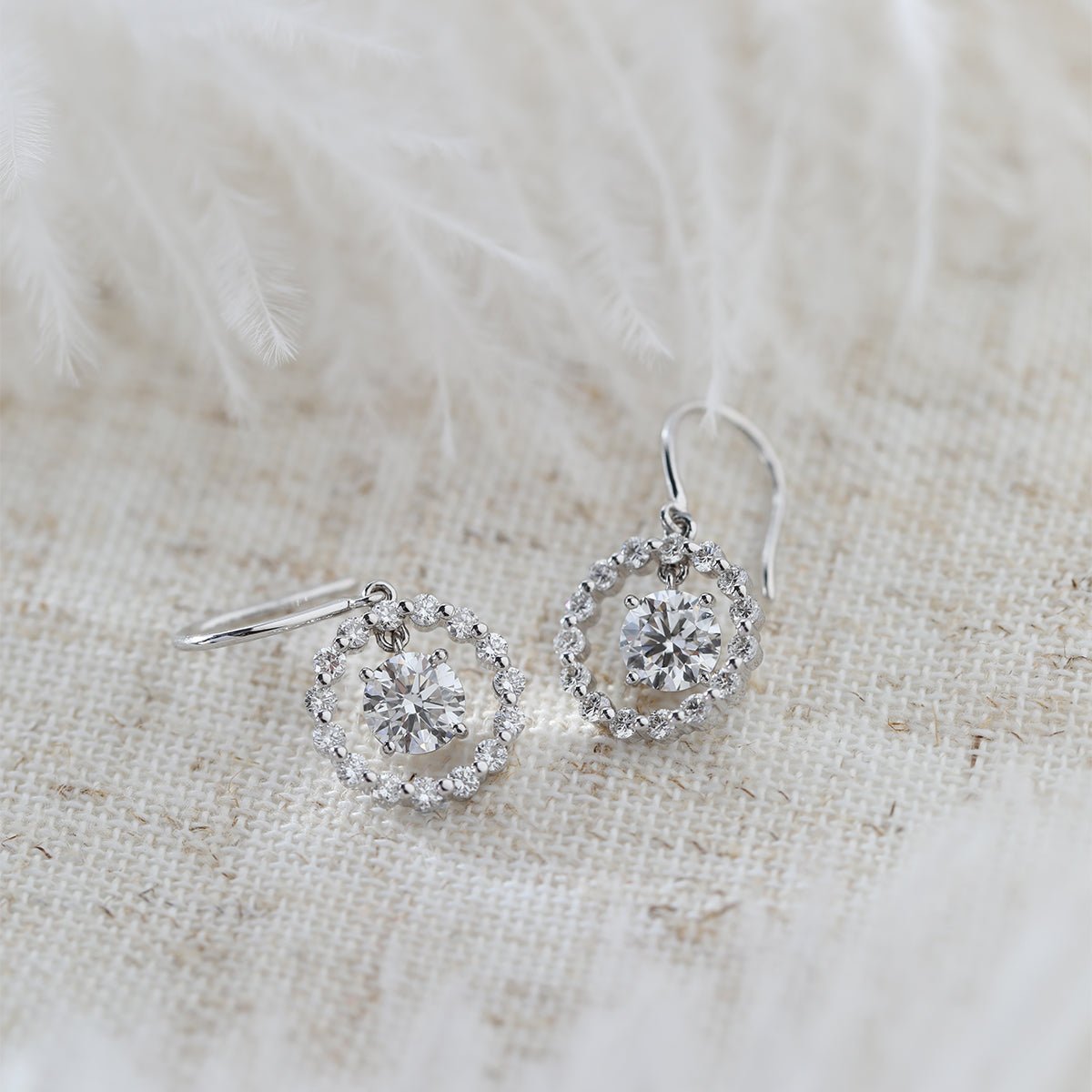 14K White Gold Round Cut Lab Diamond Hook Earrings - MMR