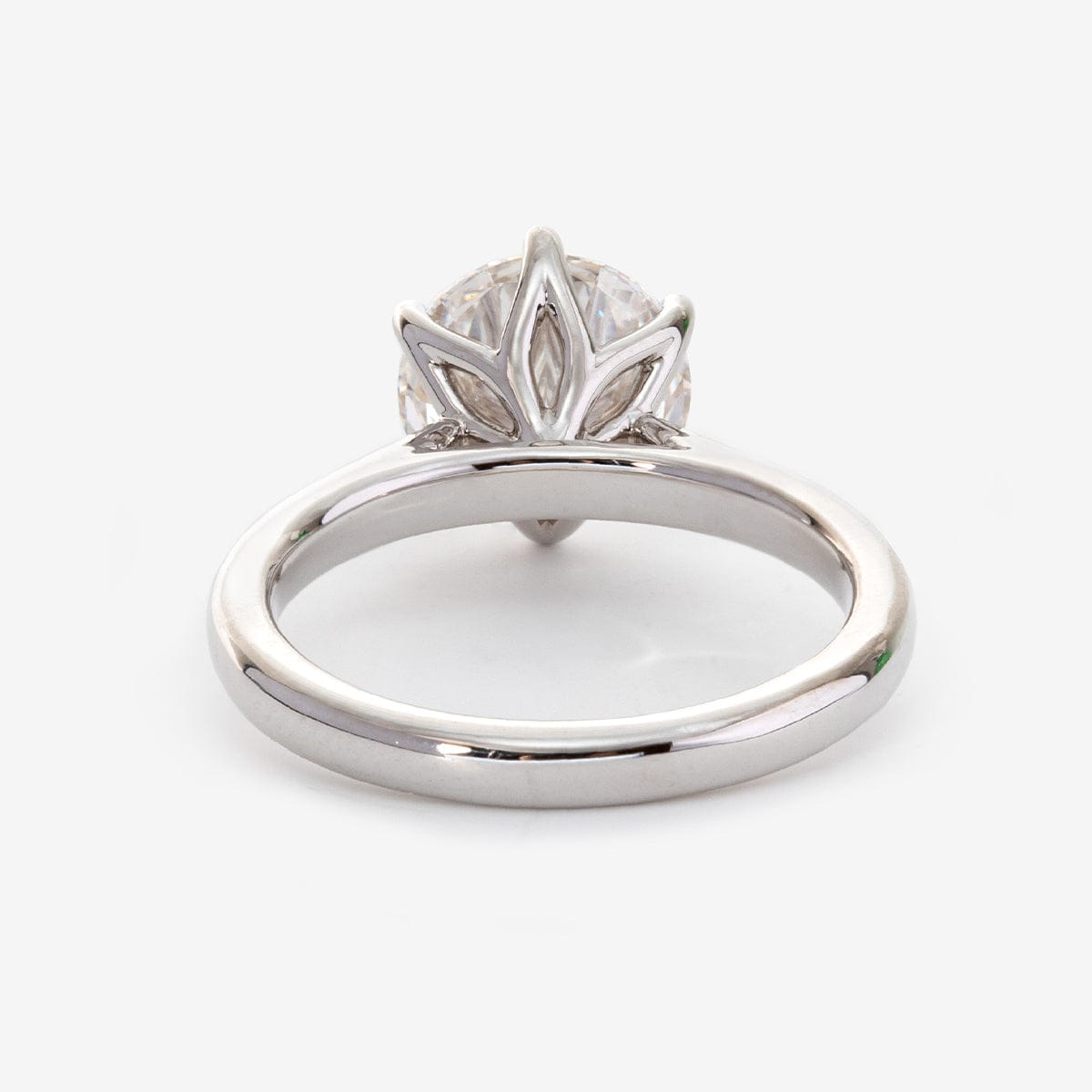 14K White Gold Round Diamond Floral Prongs Solitaire Engagement Ring (Ring Setting Only)