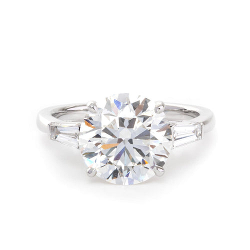 14K White Gold Round & Tapered Lab Diamond Three-stone Wedding Ring (Ring Setting Only)