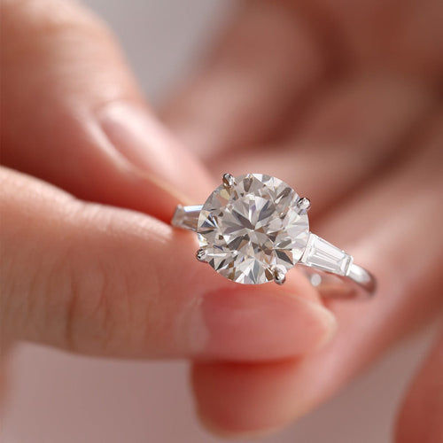 14K White Gold Round & Tapered Lab Diamond Three-stone Wedding Ring (Ring Setting Only)