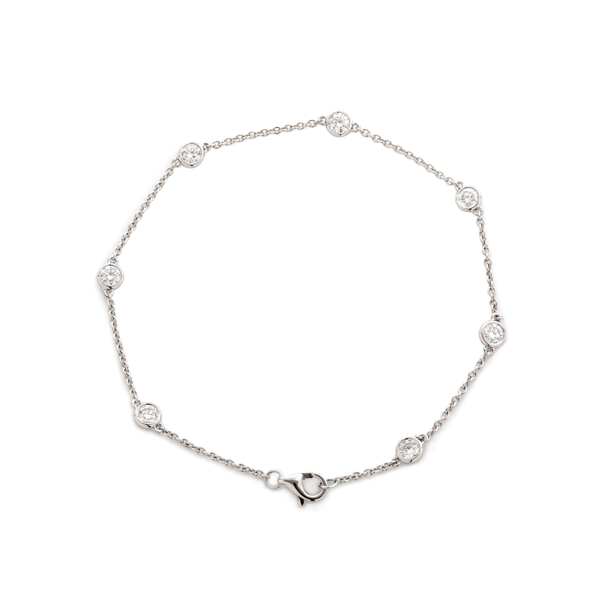14K White Gold Round Lab Diamond Bezel Station Bracelet - MMR