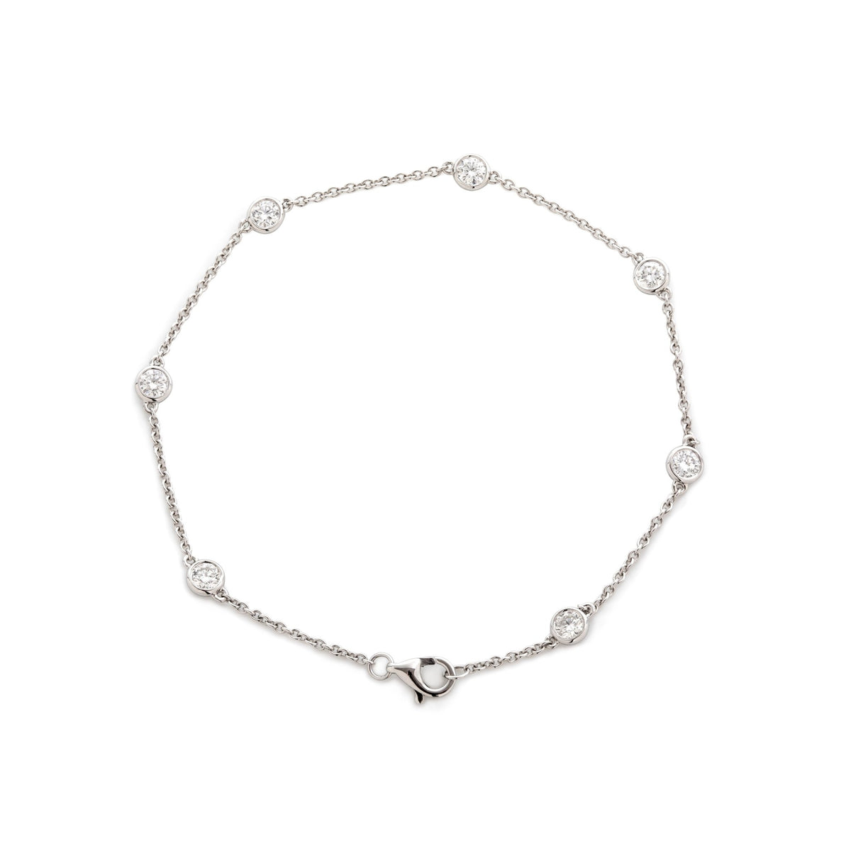 14K White Gold Round Lab Diamond Bezel Station Bracelet - MMR