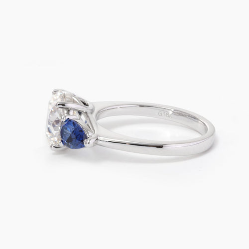 14K White Gold Three Stone Pear Shaped Blue Sapphire Engagement Ring (Ring Setting Only)