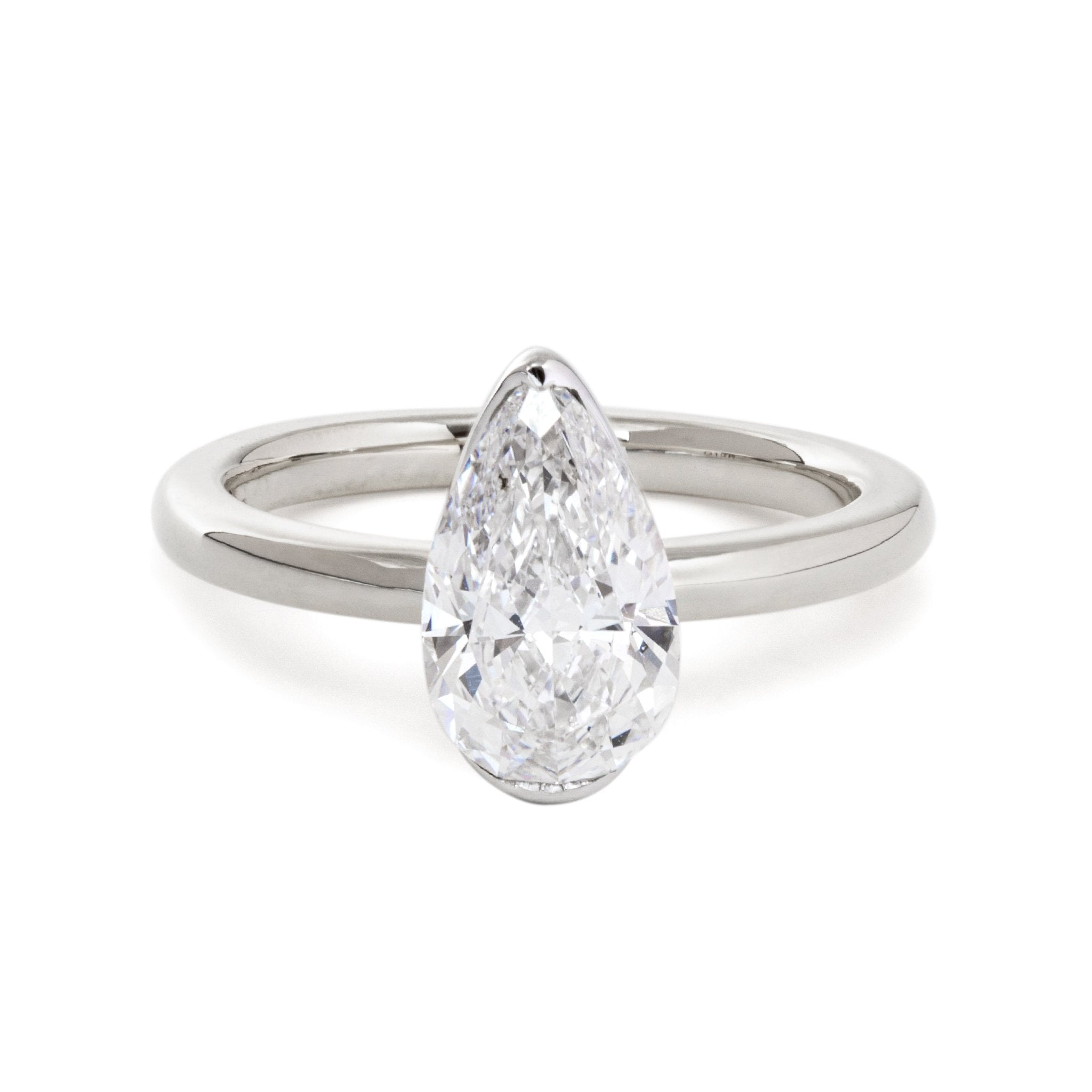 14K Yellow and White Gold 2ct Pear Cut Lab Diamond Half Bezel Solitaire Ring - MMR