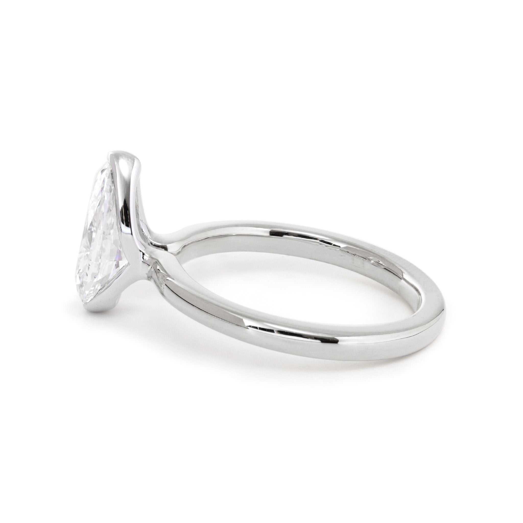 14K Yellow and White Gold 2ct Pear Cut Lab Diamond Half Bezel Solitaire Ring - MMR