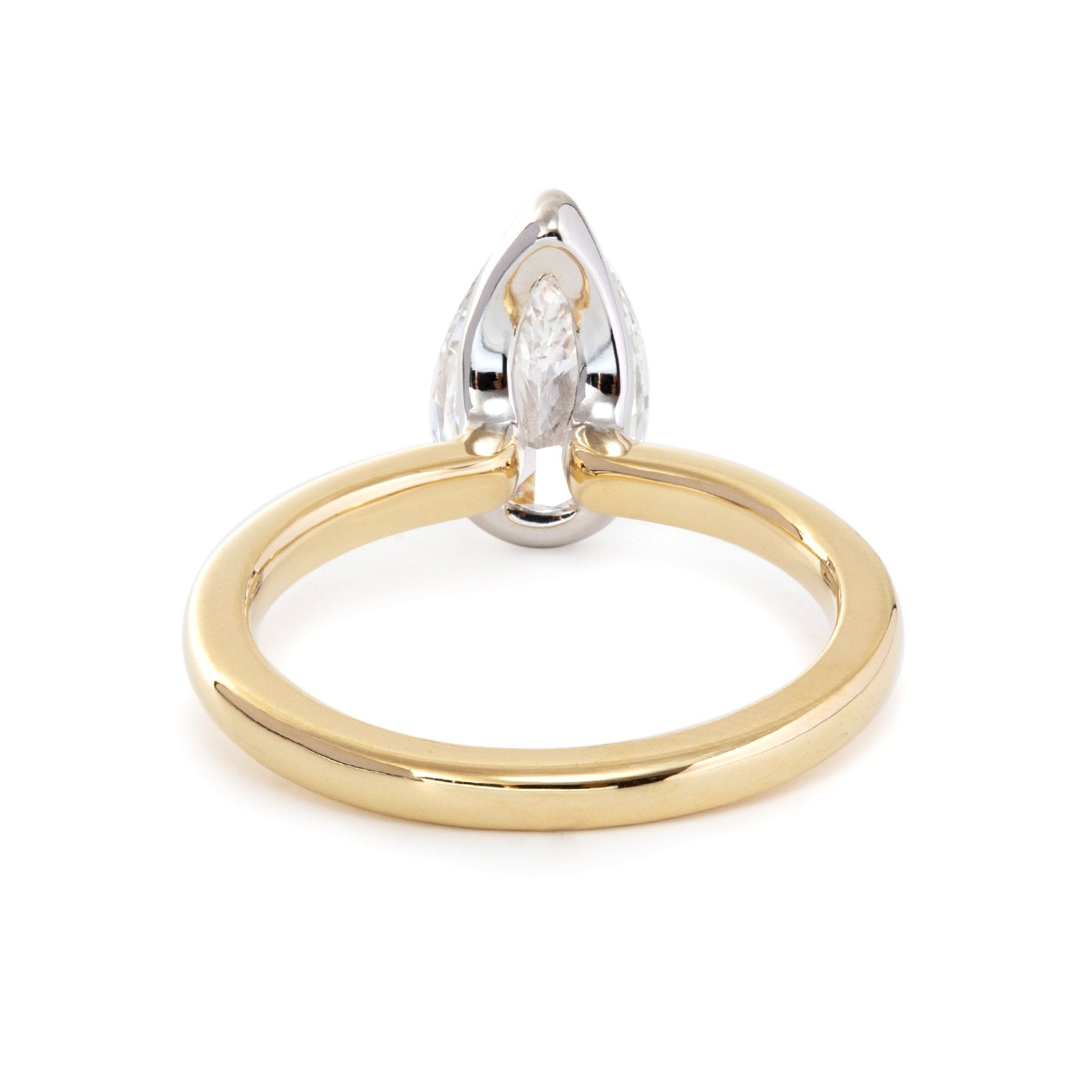 14K Yellow and White Gold 2ct Pear Cut Lab Diamond Half Bezel Solitaire Ring - MMR