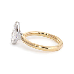 14K Yellow and White Gold 2ct Pear Cut Lab Diamond Half Bezel Solitaire Ring - MMR