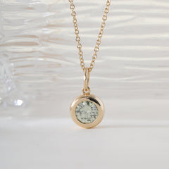 14K Yellow Gold 0.94CT Green Round Cut Diamond Bezel Set Pendant - MMR