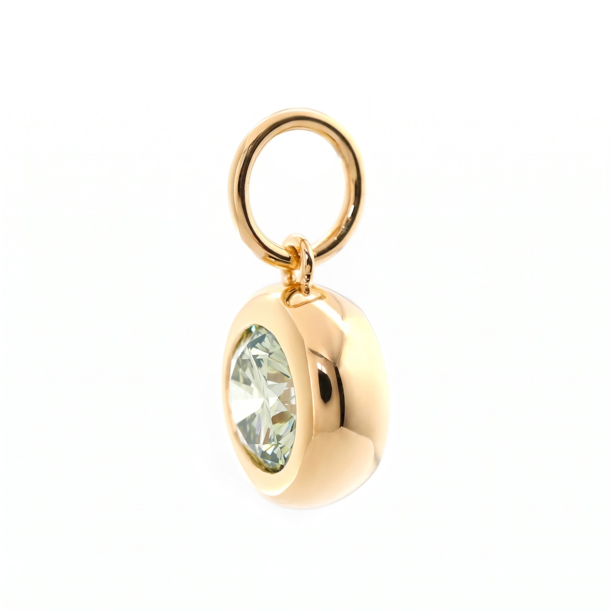 14K Yellow Gold 0.94CT Green Round Cut Diamond Bezel Set Pendant - MMR