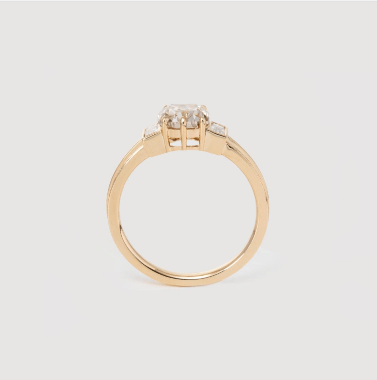 14K Yellow Gold 1.78ct Old European Cut Diamond & Baguette Three-stone Engagement Ring (Excluding Side-stones, Ring Setting Only)