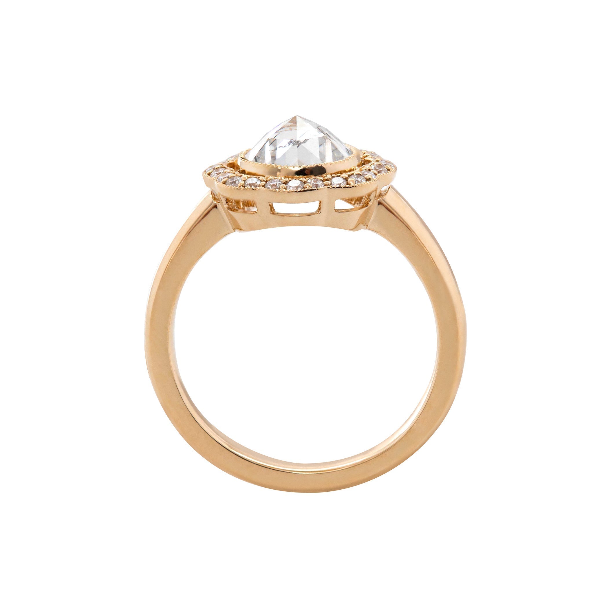 14K Yellow Gold 1.22CT Round Rose Cut Lab Diamond Halo Design Bezel Set Ring - MMR