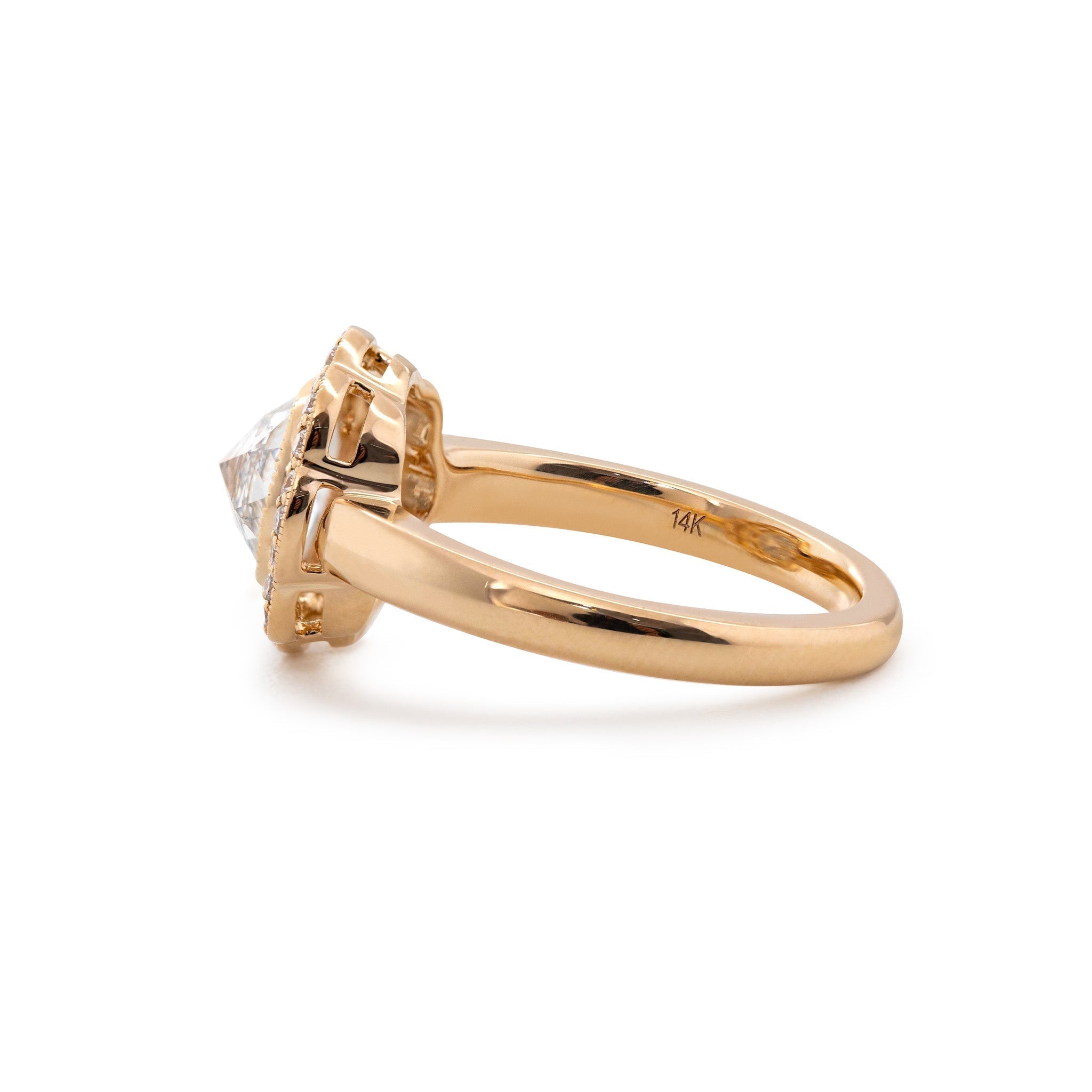 14K Yellow Gold 1.22CT Round Rose Cut Lab Diamond Halo Design Bezel Set Ring - MMR