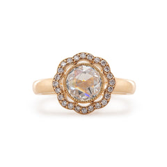 14K Yellow Gold 1.22CT Round Rose Cut Lab Diamond Halo Design Bezel Set Ring - MMR