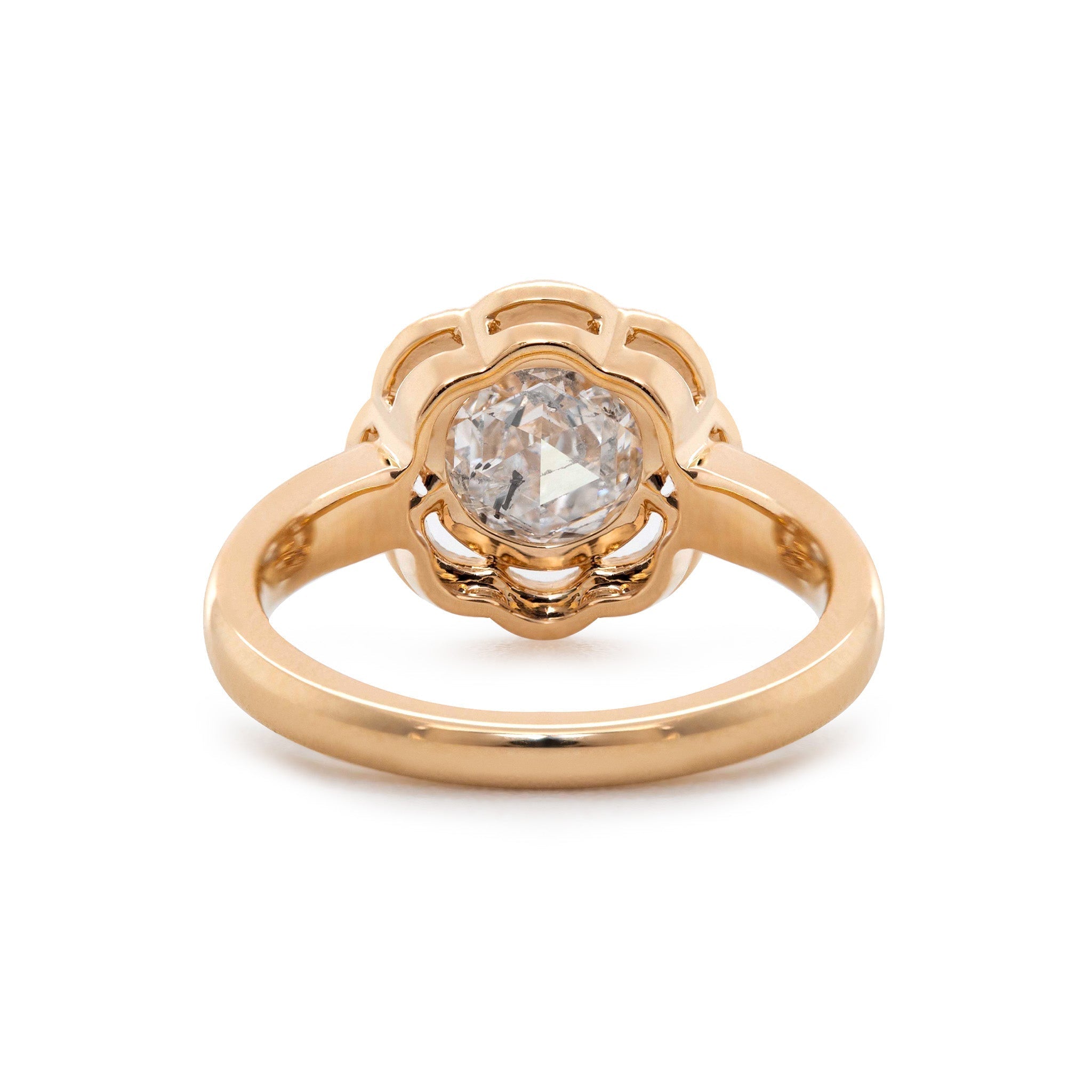 14K Yellow Gold 1.22CT Round Rose Cut Lab Diamond Halo Design Bezel Set Ring - MMR