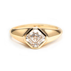 14k Yellow Gold 1.5ct Asscher Cut Lab Diamond Bezel Ring with Knife Edge Tapered Band Design - MMR