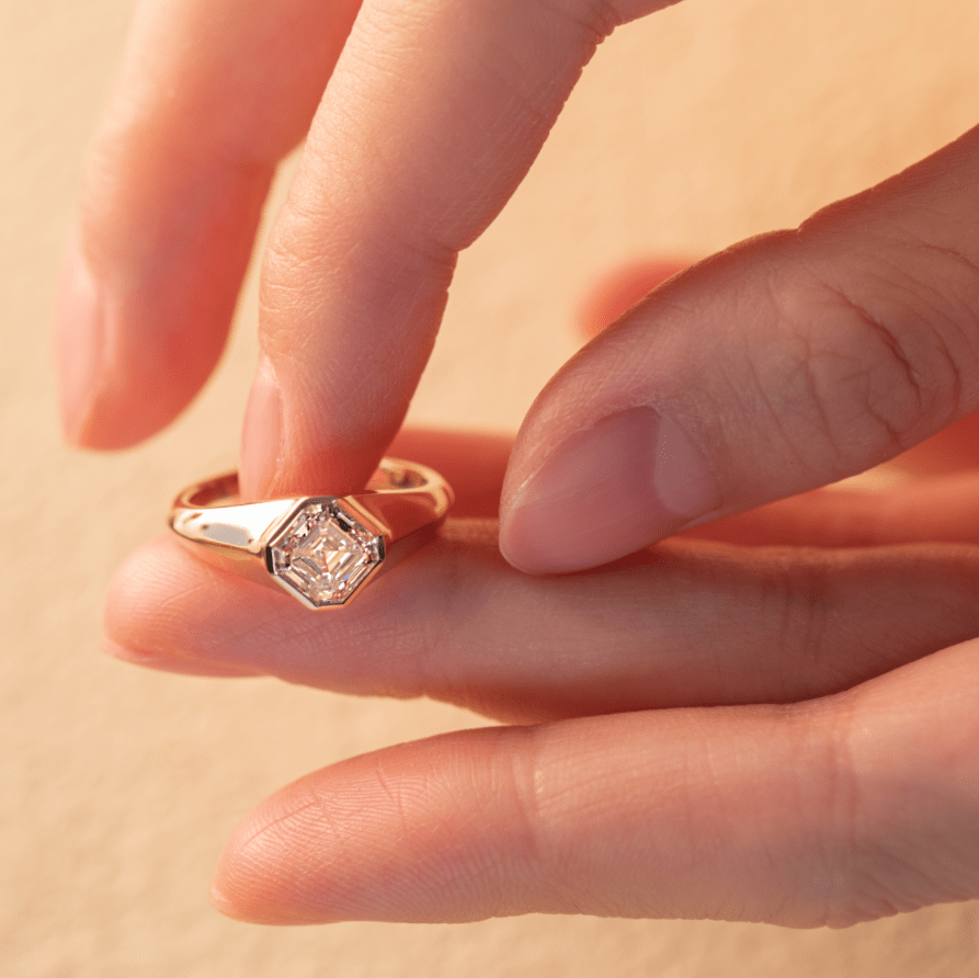 14k Yellow Gold 1.5ct Asscher Cut Lab Diamond Bezel Ring with Knife Edge Tapered Band Design - MMR