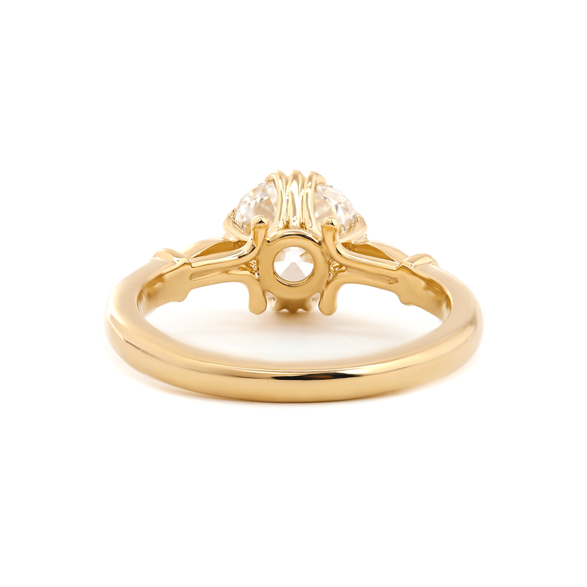 14K Yellow Gold 1.5ct Old Mine Cut Lab Grown Diamond Triple Prong Floral Basket Setting Vintage Ring – Art Nouveau Nature - Inspired Design - MMR