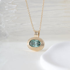 14K Yellow Gold 1.61CT Green Oval Cut Diamond Bezel Set Pendant - MMR